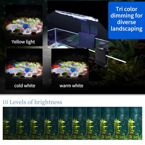 Image of 7W Nano Aquarium Light Clip-On Fish Tank Light with Timer & 9-Level Dimming&3 Colors for 1-5 Gallon Tanks, USB LED Full Spectrum Light (Adapter Not Included)