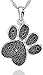 GemsChest 925 Sterling Silver Diamond Accent Black Plated Paw Print Pendant Necklace