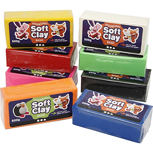 Soft Clay, size 13x6x4 cm, asstd colours, 8x500g, Assorted Colours, 13 cm x 6 cm x 4 cm