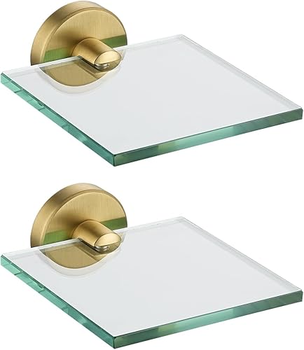 JQK Pequeños estantes flotantes de vidrio dorado, repisas de exhibición de 4 pulgadas para pared, mini decoración, sala de estar, dormitorio, baño,