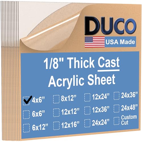 Image of Duco Clear Cast Acrylic Sheets 1 /8 inch (3mm) Thick 4 inch x 6 inch - 12 Pack of USA-Made Transparent Plexiglass Sheet - Shatter Resistant Acrylic Board for Window Replacements, Displays, Signs, & Barriers