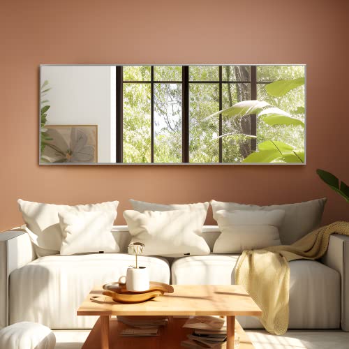 Image of NeuType 43 inchx16 inch Full Length Mirror with Standing Holder Aluminum Alloy Frame Floor Mirror Wall-Mounted Mirror for Living Room, Bedroom, Hanging or Leaning Against Wall, Silver (with Stand)