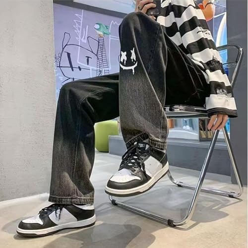 Baggy Jeans Men Washed Graphic Smlie Face Wide Leg Denim Pants Straight Leg Graffiti Streetwear for Skater Jeans4