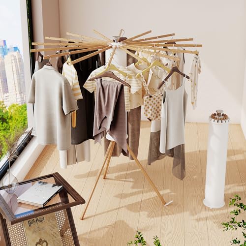 Image of BOQORAD Clothes Drying Rack Foldable,Laundry Drying Rack,Drying Rack Clothing(16 Wood Poles),Clothes Hanger Rack,Laundry Rack Folding,Collapsible,Retractable
