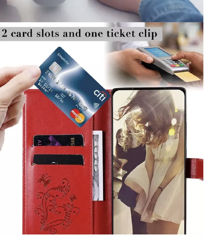 Image of TROUNCE Butterfly Embossing Shock Proof Flip Cover with Card Cash Holder Wallet Case & Magnetic Lock|Mobile Cover|Back Cover- Red for Samsung Galaxy A54 5G