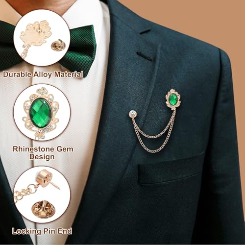 Image of PATIKIL Gem Hanging Chain Brooch Pins, Rhinestone Men's Gem Brooch Suit Pins Lapel Pins for Women Men