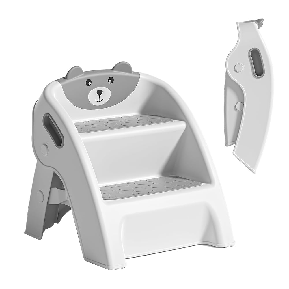 Klappbarer Tritthocker im A-Rahmen-Design mit Anti-Rutsch- und Kippschutz - in Nur 10 Sekunden Aufgebaut. Ideal für Bad und Töpfchentraining.