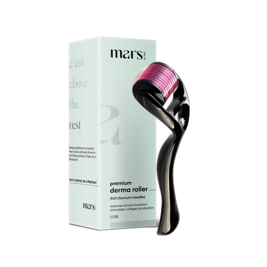 mars by GHC 0.5mm Derma Roller: 540 Titanium Micro Needles for Hair Growth & Beard Care | Minimize Hair Fall, Boost Follicle Stimulation | User-Friendly, Safe & Effective (Pack Of 1)
