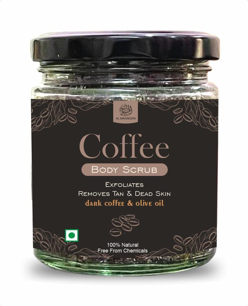 AL MASNOON Coffee Body Scrub 100g/ Exfoliates/Removes Tan & Dead Skin/Made with Dark Coffee Beans & Olive Oil-image-8