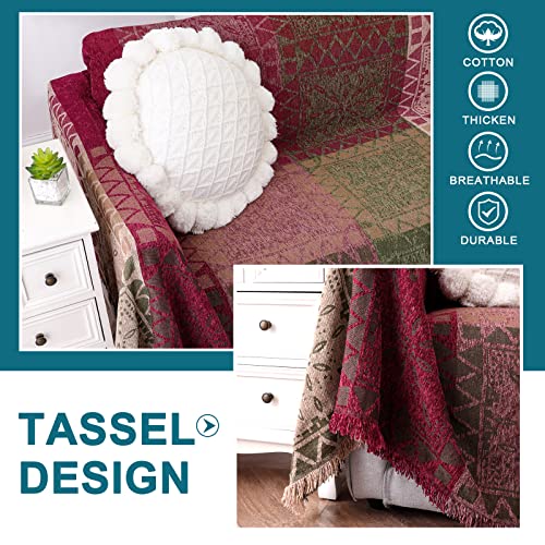 Turquoize TQSHAGCOVER-71118-GREEN/RED Boho Couch Cover Bohemian Cotton Sofa Cover Sofa Throw Cover For Couches Sofa Slipcover Sectional Sofa Couch Covers Feature Hippie Chenille Jacquard Fabric thumb #3