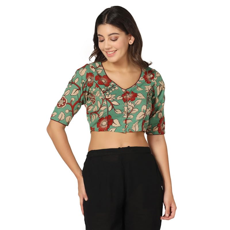 the weave traveller Kalamkari Printed Cotton Non Paded Without Lining Blouse for Women and Girls (TWT_KALBL_110)-picture-50