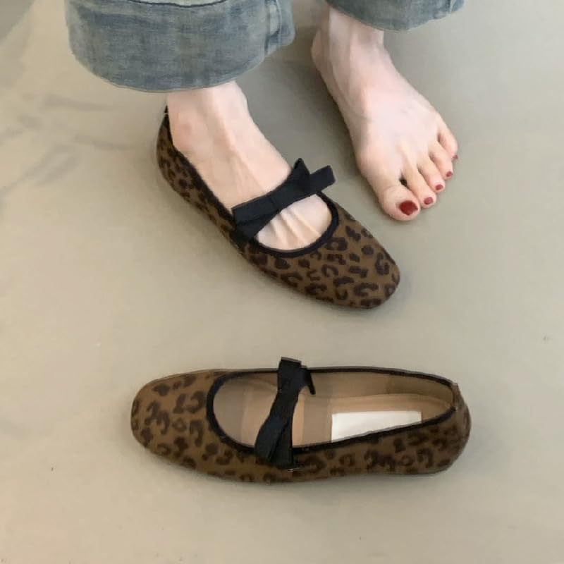 Women's Fashionable Leopard Print Mary Jane Ballet Flats, Casual Comfortable Breathable Square Toe Flat Shoes, Lightweight Comfortable Comfy Fashion Trendy Y2K Shoes for Daily Wear, Girl2