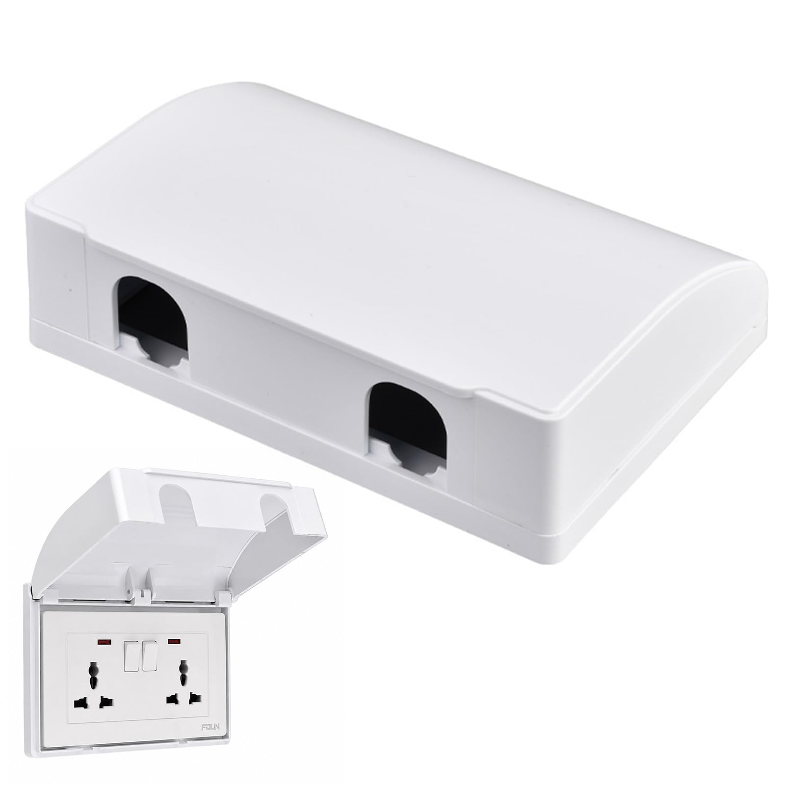 Waterproof Double Socket Protector Box, Socket Covers & Plug Socket Covers for UK 3‑Pin Plug Outlets, Childproof Safety Guard Cover, Ideal for Home, Kitchen, Bathroom and Nurseries