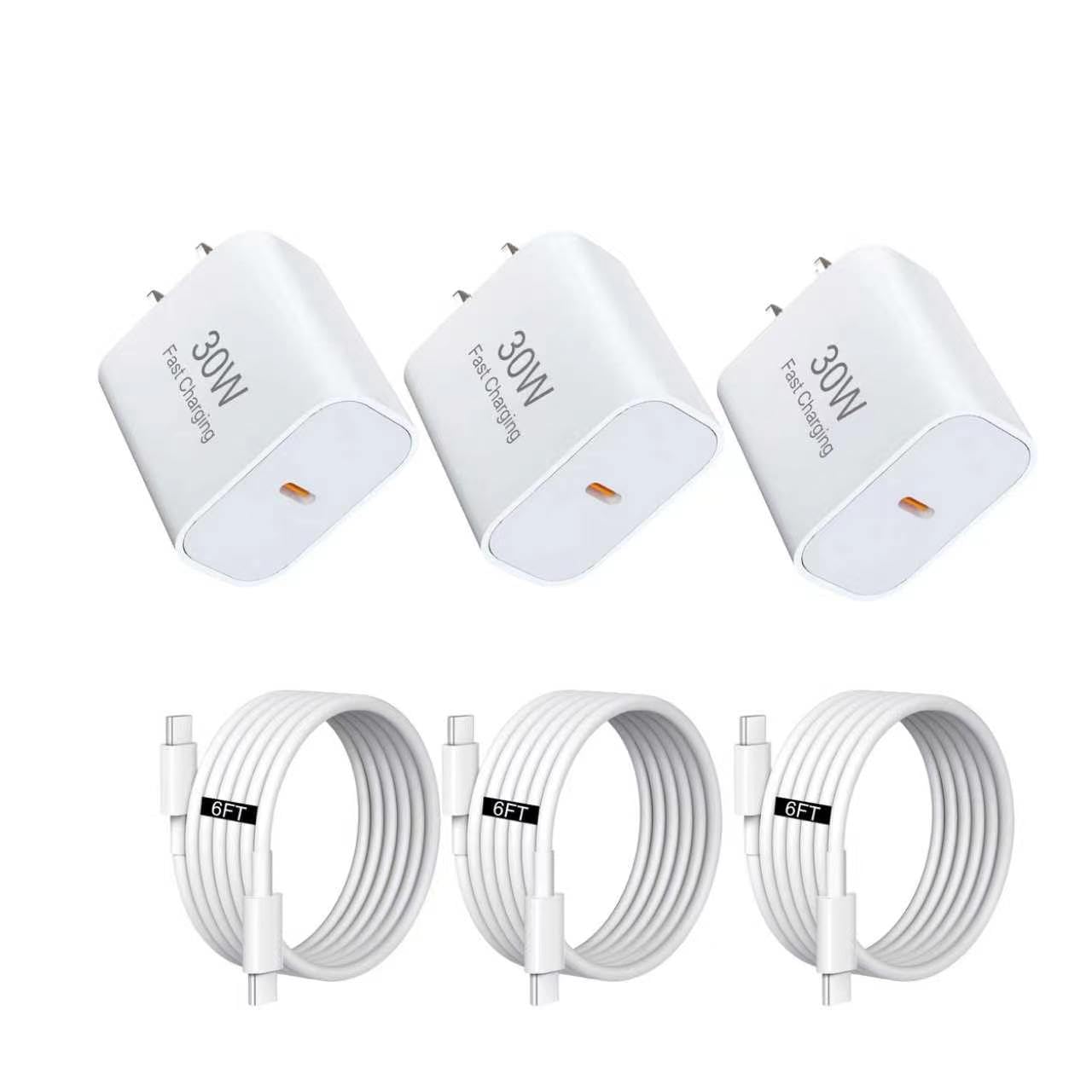 USB C Charger,for iPhone Charger, 30W 3-Piece Set with 3 6-Foot USB c Cable, Compatible with iPhone 17/17 Plus/17 Pro/17 Pro Max/16/16 Plus/16 Pro Max