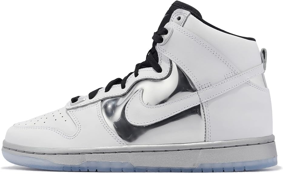 Nike Womens Dunk High SE White/White-Metallic Silver Size 8
