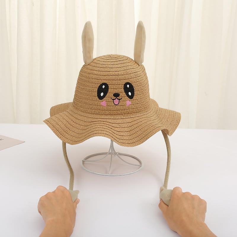 Kids Bunny Ear Jumping Straw Sun Hat Cute Funny Rabbit Ear Moving Bucket Hat Boys Girls Wide Brim Sun Protection Beach Cap2