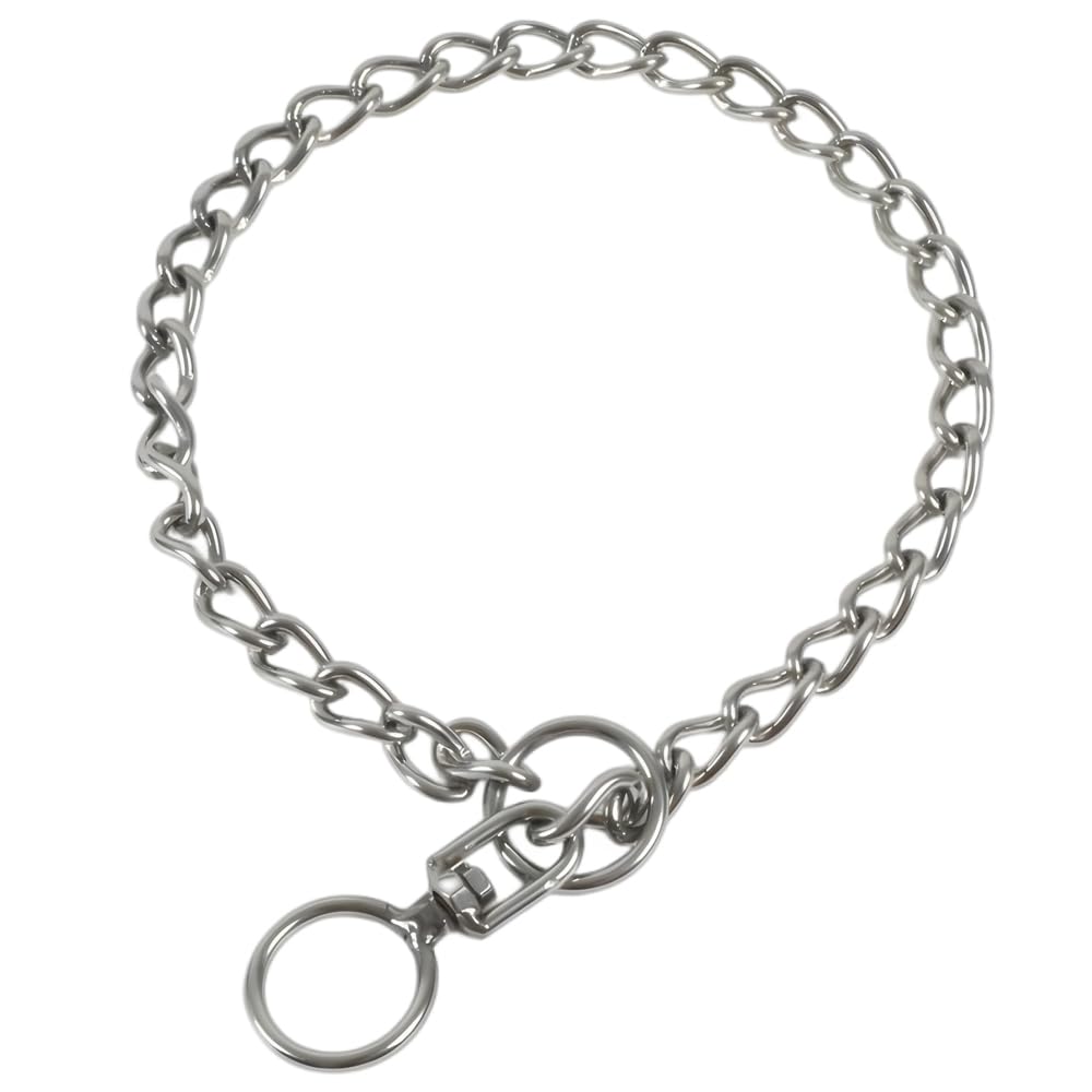 Chain Collars For Large Dogs, Stainless Steel Dog Chain Collar Heavy Duty 360-Degree Rotating Slip Training Collar Metal Swivel Link Necklace For Large Breed Dogs,Silver XXL