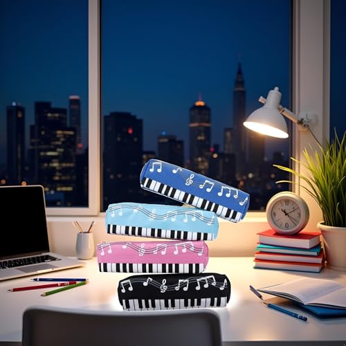 Image of 1pc White Black Oxford Cloth Pencil Case,Square Single Music Notes Piano Keyboard Pencil Case Large Capacity Pen Bags Pencil Holders and Office Supplies,Organization and Storage
