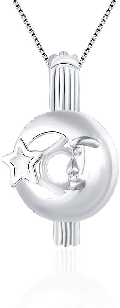 Moon Star Round Cage Pendants for Pearl Jewelry Making Sterling Silver, Design Cage Pendants for Women
