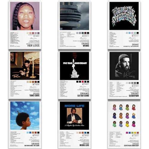 YINGXI Drake Poster Views, Take Care, For All the Dogs Music Album Cover Canvas Poster Wall Art Decor Print (Unframed: 8x12inch-9pcs)