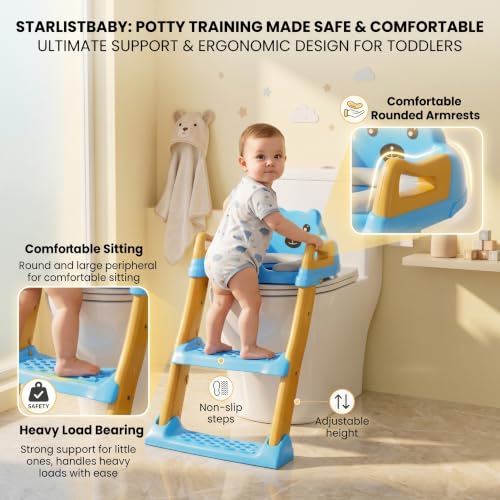 Image of StarAndDaisy Potty Training Seat - Potty Seat for Kids 1-5 Years /Ladder Baby Potty Seat /Chair with Comfortable Soft Cushion, Anti-Skid Legs, Handles & Splash Guard