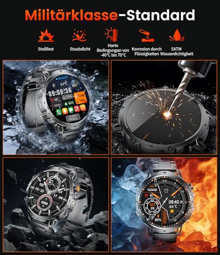 Military Smart Watches for Men, 1.85" HD/1000mAh, Flashlight/Bluetooth Call - image 4