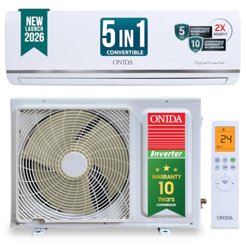 Image of ONIDA 1 Ton 3 Star, New Star Rated, Inverter Split AC (Copper, Convertible 5-in-1, Fast Cooling at 55 C, Deep Frost Clean, Turbo Flush Technology, IR123MGSP,White)