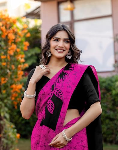 Image of SIRIL Women's Cotton Printed Saree with Unstitched Blouse Piece