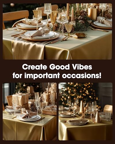 Image of Pureegg Plastic Table Cloth Disposable 6 Pack, 54 x 108 Inch, Gold | Graduation Party, Christmas Decor, Thanksgiving, Waterproof, Gold, Tablecloth