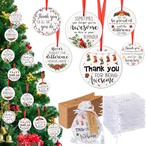 Barydat 12 Set Ceramic Christmas Appreciation Gifts for Coworkers, Thank You Ceramic Ornaments Xmas...