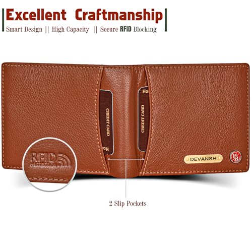 Image of HORNBULL Men's Personalized Wallet I Customized Slim Stylish Leather Purse with Name I Unique Birthday Gift for Men Boy Love Husband (Rust Light)