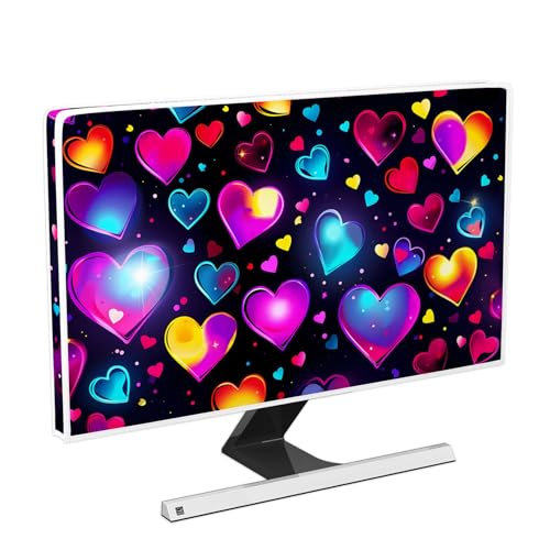 Image of Monitor Dust Covers 22, 23, 24, 25 Inch Waterproof Computer Monitor Cover Anti-Static Dustproof Protective Cover for LCD /LED /HD Full Body Cover for Computer Screen，Neon Heart