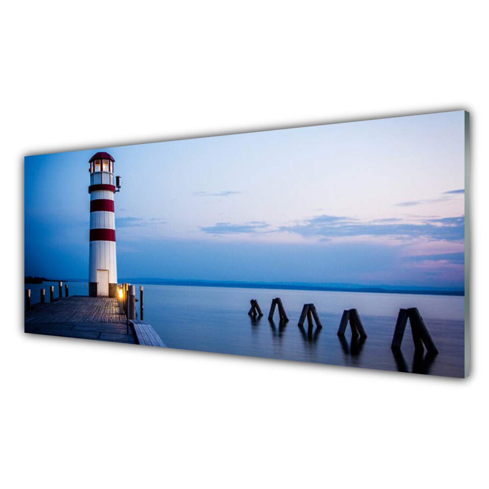 Tableau mural moderne phare décoration marine verre trempé 125x50