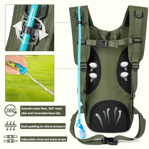 Image of Hydration Backpack, Tactical Molle Water with 2L TPU Water Bladder, for Men Women Lightweight Water Backpack, Hydration Pack for Hiking, Biking, Climbing and Hunting, Military Green