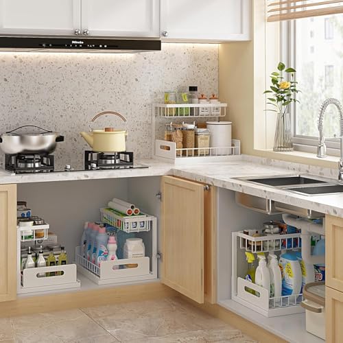 Image of INOVERA (LABEL) Kitchen Under Sink Organizer - 2 Tier Pull Out Cabinet Storage Shelves - Sliding Rack (Pack 1)