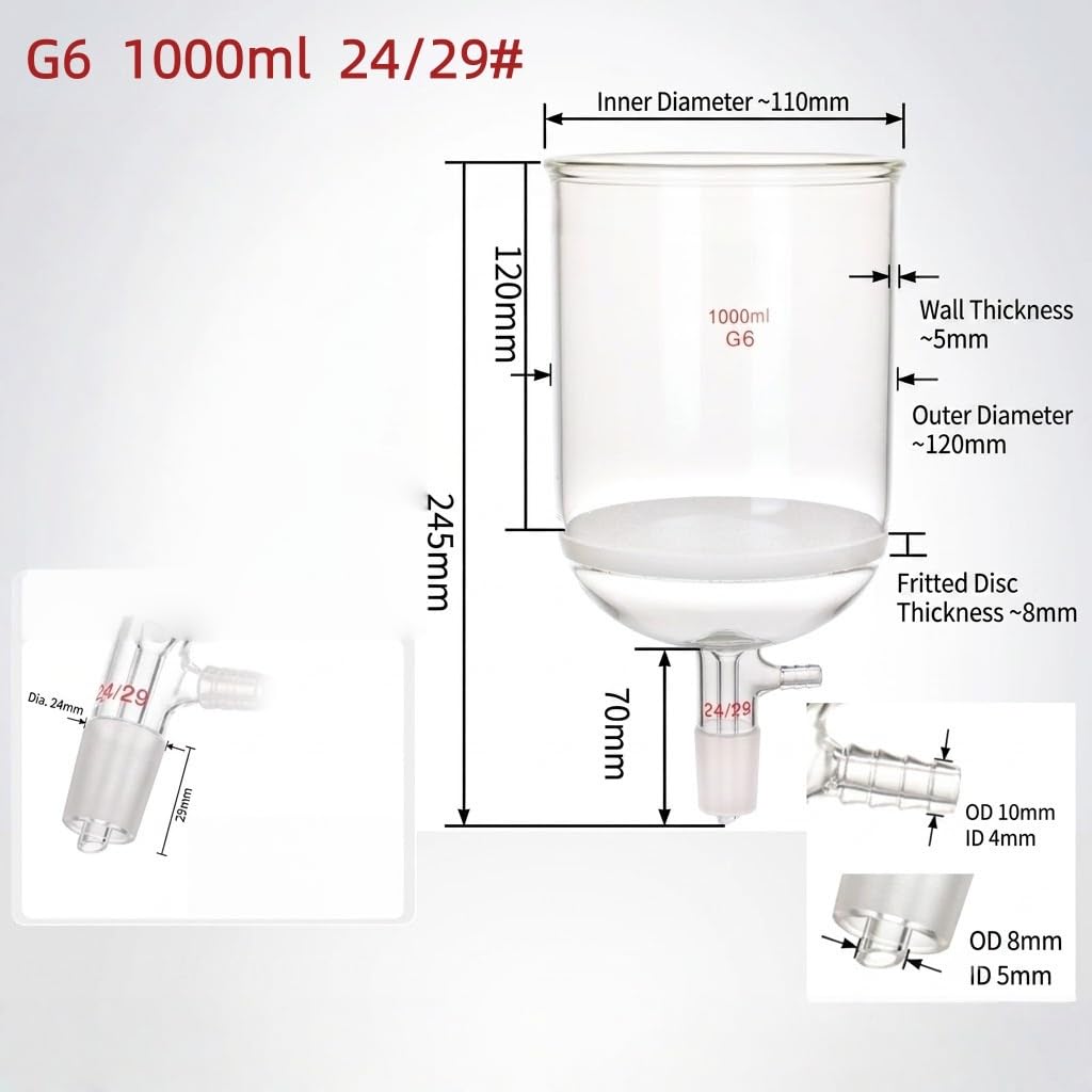 Embudo Büchner Vidrio Sinterizado G6 Filtro Succión Junta 24/29 Lab-1000ml