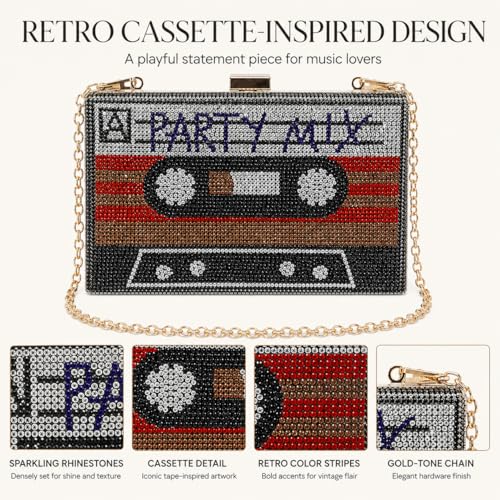Image of QZUnique Tape Shaped Shoulder Bag Radio Recorder PU Crossbody Bag Women's Retro Evening Bag Handbag Clutch Purse