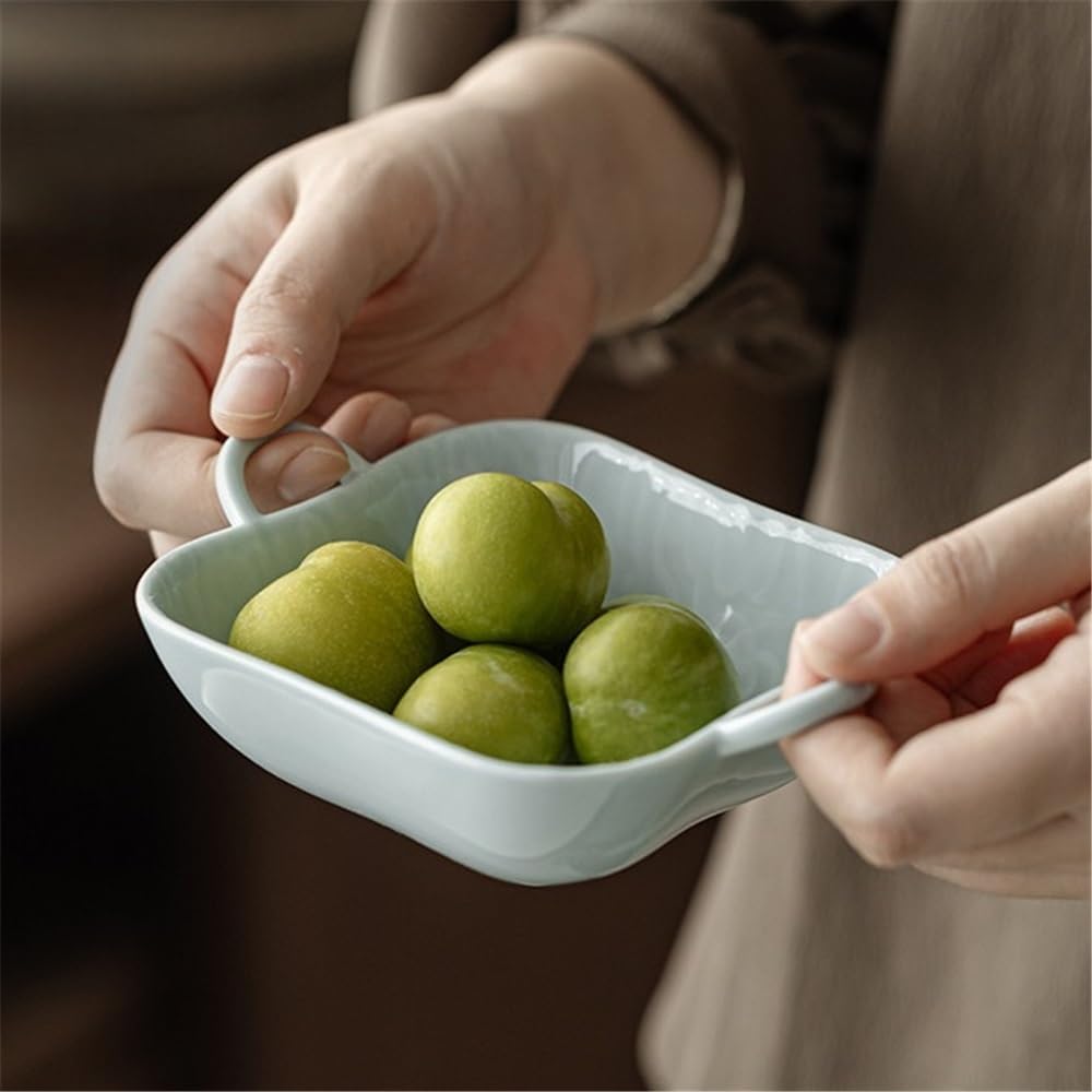 CFWSHJ Contenitore per Snack, Piatto da Frutta a Doppio Orecchio, Base per teiera per Snack Fatta a Mano, Elegante Vassoio da Portata per Pasticceria (Nero)