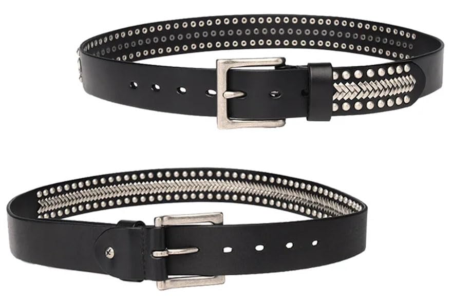 Men Leather Pin Buckle Belt Rivet Jeans Belts 3.8cm Width Formal And Casual Dual-Purpose Belts3