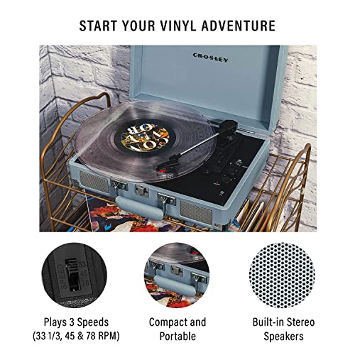 Image of Crosley CR8005F-TN Cruiser Plus Record Player, Tourmaline | 3-Speed Turntable, Bluetooth In / Out, Built-in Stereo Speakers, Isolated Internal Speakers Minimize Vibration
