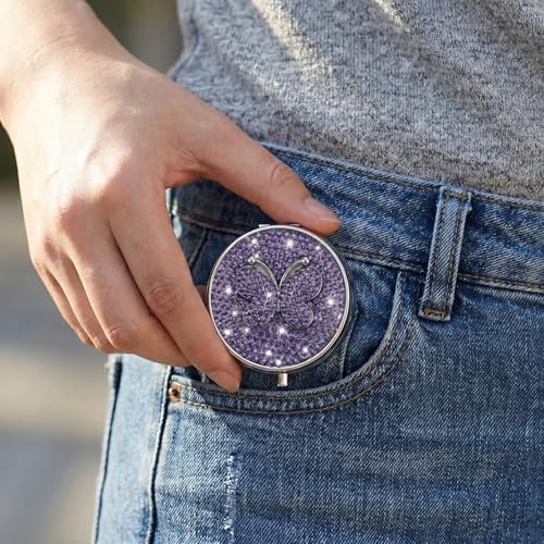 Image of Medicine Organizer Box Butterfly Pocket Pharmacy Bling Travel Pill Case Box for Purse Mini Pill Holder Organizer Small Pills Container for Vitamin(Purple)