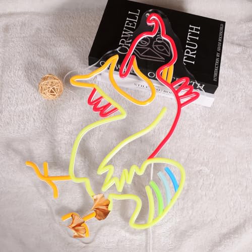 Image of Chicken Neon Signs Vibrant Chicken LED Light Sign Funny Meme Lamp for College Dorm Decor, Outdoor, Bedroom or Home Office Wall Decor Neon LED Gifts