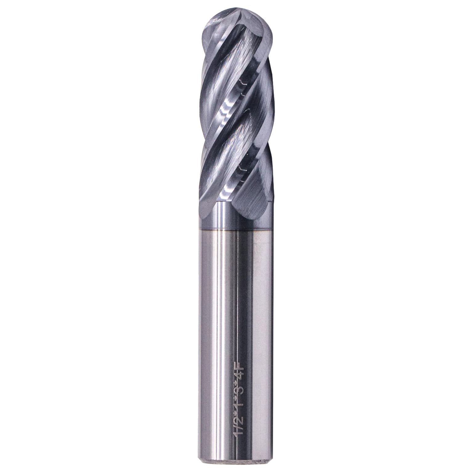 BestParts High Performance Ball Nose Solid Carbide End Mill - AlTiN Coated, 4 Flute, 30 Degree Helix, 1/2" Cutting Diameter, 1/2" Shank Diameter, 1"