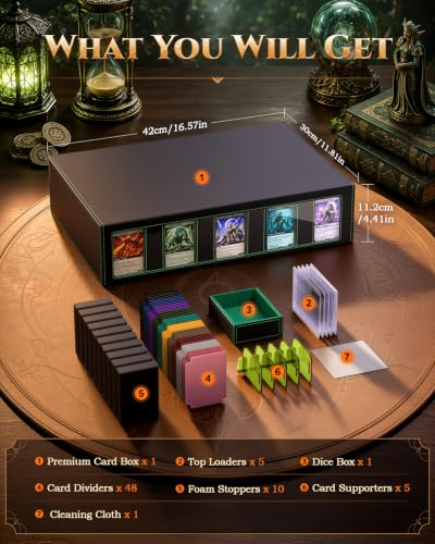 Image of MoKo Trading Card Storage Box for MTG, 3900+Capacity, Black Green | Card box with Dice Tray, Commander Display & Handle, Top Loaders Organizer Case, For Magic Game, TCG PTCG Sport Cards