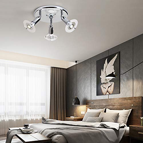 Modern 3-Light Multi-Directional Ceiling Fixture, Adjustable Round Track Lighting Kits, Energy Saving LED Bulbs Include Flushmount Ceiling Light for Living Room,Kitchen,Hallway,Bedroom,Polished Chrome - Thumbnail 6