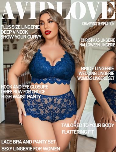 Image of Avidlove Plus Size Lingerie Set for Women Sexy Lace Halter Bralette High Waist Panty Set