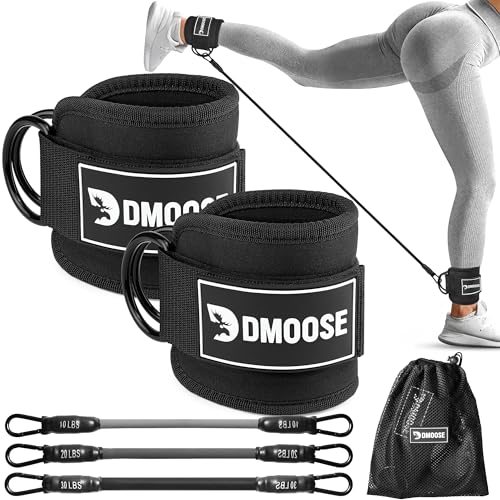 DMoose Fitness Ankle Strap with Tube Resistance Band for Cable Machines - Padded Ankle Cuff & Durable Tube Band for Glute Kickbacks, Leg Workouts, Hip Abduction, Resistance Training
