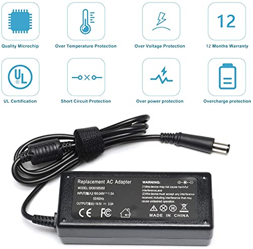 18.5V 3.5A 65W Ac Adapter For Hp Pavilion Dv7 Dv6 Dv5 Dv4 Dm4 G7 G6 G4 Series;Charger For Probook-Elitebook-Compaq-Presario Cq57 Cq56 Cq62 Cq60 2000-2B09Wm 2000-2A20Nr Laptop Adapter Power Cord #TOP3