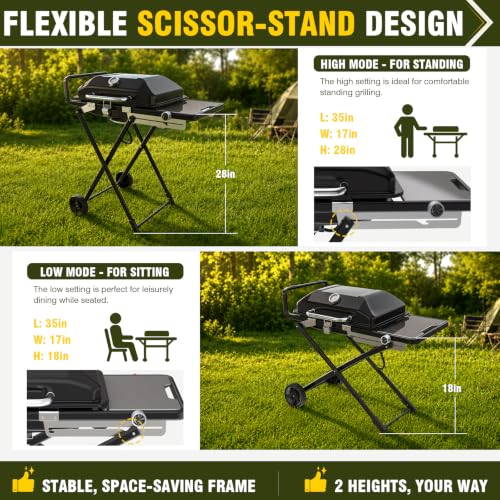 Image of BESTFIRE Propane Gas Grill, 13000 BTU Foldable 2-in-1 Griddle & Grill Grate