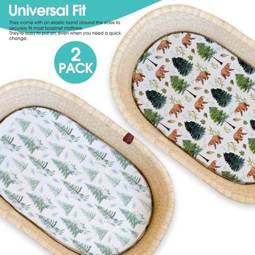 Image of Stretch Fitted Bassinet Sheet Set BROLEX 2 Pack Cradle Sheets for Bassinet Pad /Mattress,Unisex Boys Girls,Ultra Soft,Brown Polar Bears
